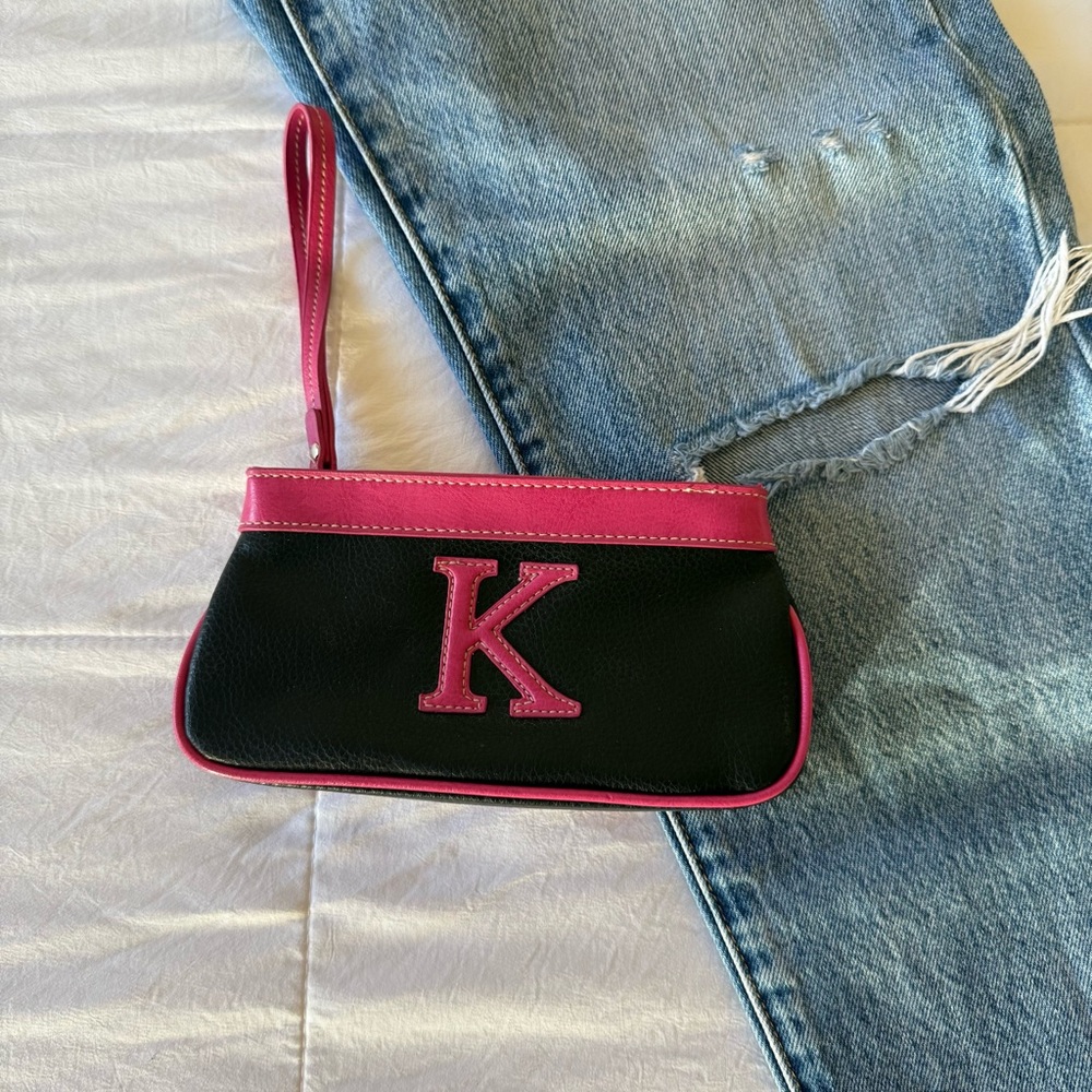 K Initial Black and Pink Wristlet